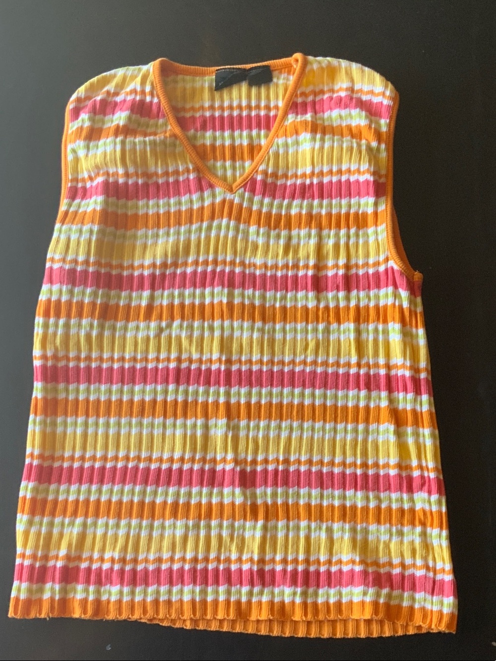 Women’s Ribbed V-Neck Tank Top in Yellow & Pink Stripe